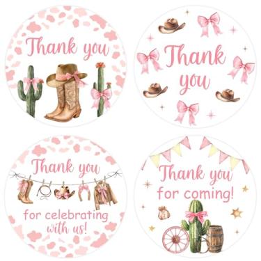 Imagem de Serencatcher Decorações de festa de aniversário de arco de vaqueira, 80 peças de adesivos de agradecimento de arco de vaqueira, etiquetas de agradecimento, 5 cm para botas e laços, tema ocidental