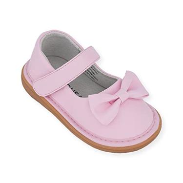 Imagem de Wee Squeak Sapatos infantis com Squeaky Squeaker removível em estilos e cores divertidos para meninos e meninas, Laço rosa, 6 Toddler