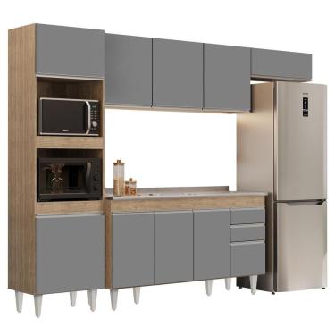 Imagem de Armário De Cozinha Modulada 4 Peças Cp12 Balcão Com Pia Inox Castanho/cinza - Lumil