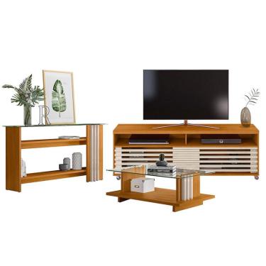 Imagem de Rack Bancada com Aparador e Mesa de Centro Frizz Cross Cinamomo Off White – Madetec