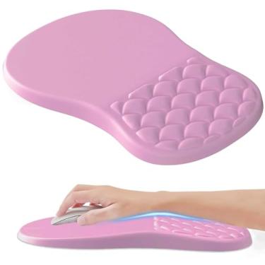 Imagem de HunDun Mouse pad ergonômico com suporte de pulso, descanso de pulso para alívio da dor no túnel do carpo com espuma de memória integrada para massagem saliente, mouse pad rosa para mouse e mesa sem