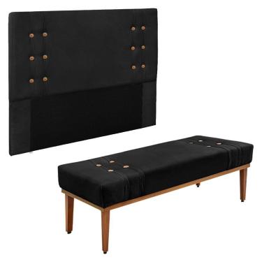 Imagem de Kit Cabeceira E Calçadeira Recamier Casal 1,40M Suede Preto