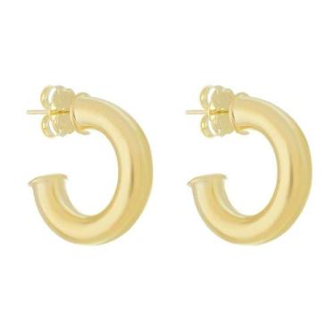 Imagem de Brinco de argola tubo lele m folheado a ouro 18 k - PIUKA, Dourado, 6 