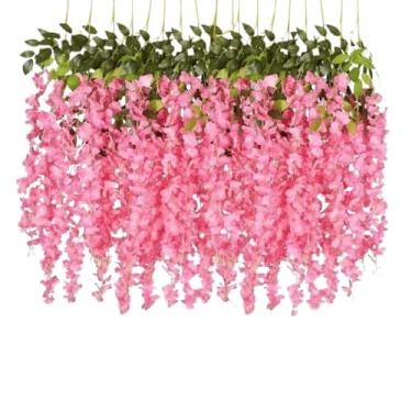 Imagem de Kit 12 Ramos Flor Cerejeira Artificial Grande Pendente para Decoração de Ambientes Flores Artificiais Decorativas Rosa e Branco (Rosa,Kit com 6 Ramos)