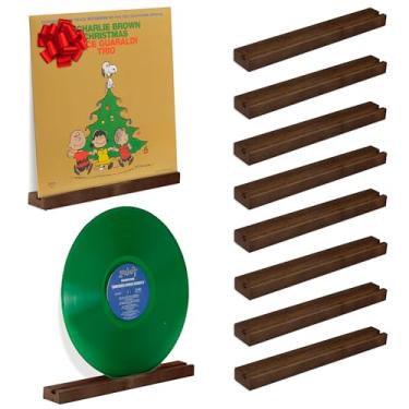 Imagem de Ilyapa Suporte de parede para prateleira de disco de vinil de madeira, pacote com 10 – Suporte para álbum de gravação expresso exiba seu LP