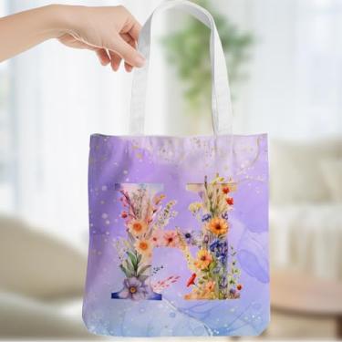 Imagem de Presentes personalizados para mulheres, monograma, presentes de aniversário para mulheres, esposa, irmã, damas de honra, Natal, inicial H, sacola de lona, ombro de praia, sacolas de supermercado
