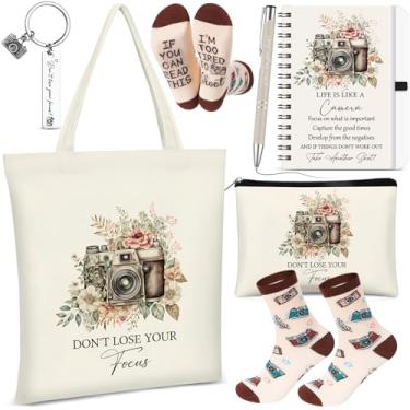 Imagem de Gilprop 6 peças, presente de fotógrafo, amante da câmera, bolsa de compras, chaveiro, bolsa cosmética, espiral, caderno, caneta, meias não percam seu foco, fotografia, inspiradora, motivacional