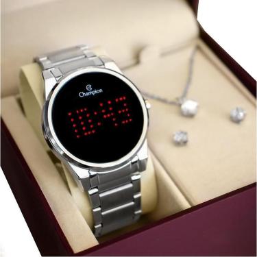 Imagem de Kit Relógio Feminino Champion Digital CH40053T Colar e Brincos-Feminino