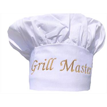 Imagem de Avental chefskin para presente profissional de grelha e chefe (chapéu branco, bordado dourado)