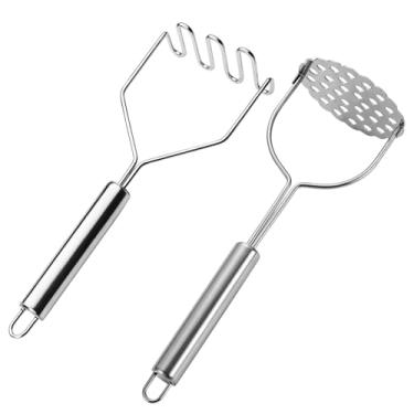 Imagem de Conjunto de espremedor de batatas de aço inoxidável de 2 peças com cabeças de purê versáteis para batatas, legumes e frutas