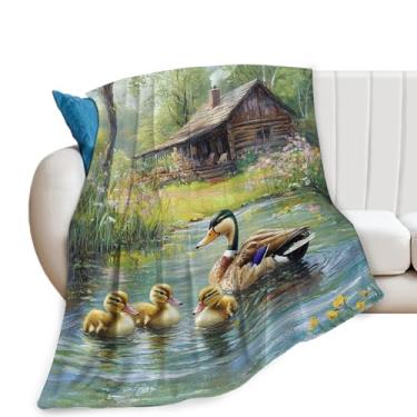 Imagem de Cobertor de pato, cobertor de campo, presentes de patos, cobertores rústicos, pelúcia de flanela de lã para mulheres, homens, meninos, meninas, adultos, roupa de cama macia para sofá-cama, escritório