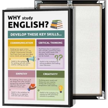 Imagem de Why Study English Posters Modern Motivational Prints Inspirational Education Canvas Wall Decor para sala de estar, quarto ou sala de aula, decoração de parede 30 x 40 cm sem moldura