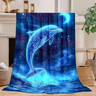 Imagem de Cobertor de golfinho, cobertor de lã de golfinho, supermacio, felpudo, aconchegante, quente, decoração de golfinhos, cobertores de cama de pelúcia para meninos, meninas, homens, mulheres, crianças e