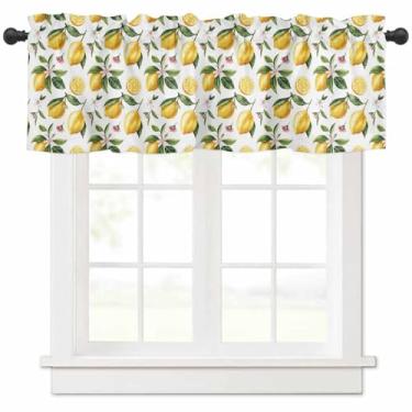 Imagem de Cortina de cozinha floral amarelo limão para janela, verão, frutas, bolso para varão, sanefa, cozinha, tratamento de janela para quarto, sala de estar, 107 x 30 cm