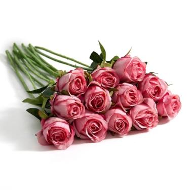 Imagem de Amore Florals 12 peças de flores artificiais de seda buquê de rosas – arranjo de haste longa de rosas falsas para centro de mesa de casamento, dia dos namorados, dia das mães, decoração de festa em