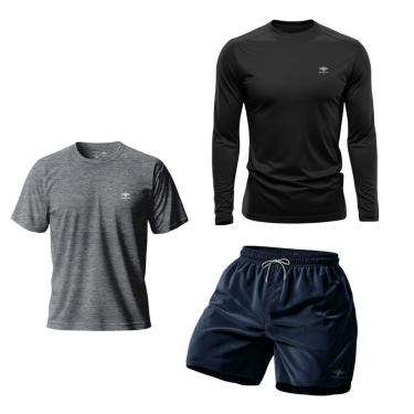 Imagem de Kit Camiseta Dry Manga Longa Uv, Manga Curta E Short Mauricinho P Ao Plus Treino Praia Verão Básico-Masculino