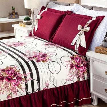 Imagem de Cobre Leito Isabela Casal 3 Pecas - Floral Vinho