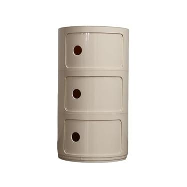 Imagem de Armário de armazenamento multifuncional, mesa de cabeceira com portas de correr, mesa de cabeceira redonda com gavetas, adequado para sala de estar e quarto, espaço pequeno (tamanho: 3 camadas, cor