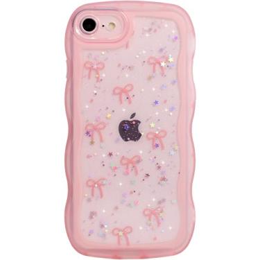 Imagem de Qokey Capa para iPhone 16e de 6,1 polegadas, design de alça de borda curvada e estrela com glitter, capa de TPU transparente à prova de choque de grau militar, proteção brilhante, resistente a