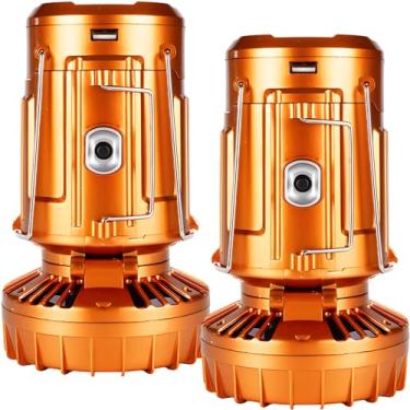 Imagem de LUMINFLY Lanterna de acampamento de LED recarregável com ventilador embutido, alimentada por energia solar, impermeável IP44, carregamento USB, dobrável para uso ao ar livre