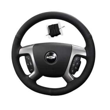 Imagem de Acessório de proteção interior de couro genuíno preto costurado à mão para capa de volante de carro, para XFL-kpq3