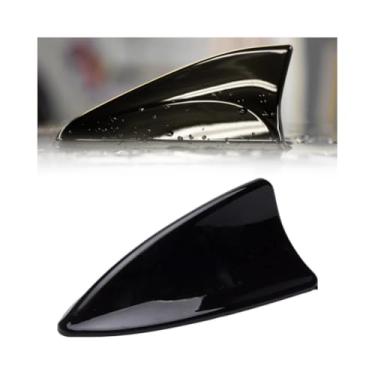 Imagem de Antena tubarão preto brilhante universal Shark Fin AM/FM conexão rádio funcional carro brilho acessório Barbatana