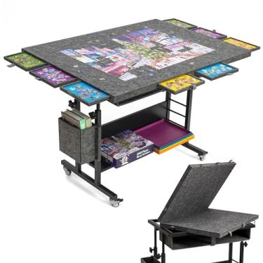 Imagem de Tektalk Mesa de quebra-cabeça de feltro dobrável de 2000 peças com ajuste de altura, quadro de quebra-cabeça para adultos com 2 capas e 8 bandejas/gavetas de classificação, cavalete com pernas
