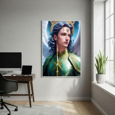 Imagem de Quadro Decorativo Arte do Arcanjo Rafael - 70x50cm Cor:Moldura Branca 