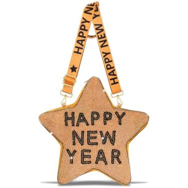 Imagem de Bolsa feminina Happy New Years para mulheres, chapéu de estrela com contas de ouro preto, bolsa de ombro transversal, acessórios para véspera de ano novo, roupas, presentes, Ouro preto 4