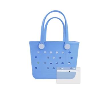 Imagem de Pequena bolsa de praia de borracha – bolsa de viagem impermeável, lavável, bolsa aberta para praia, piscina, barco, esportes, Lago azul