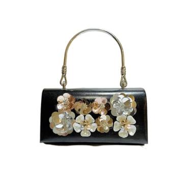 Imagem de Stylish clutch Bolsa de mão moderna mini flor de lantejoulas bolsa de ombro elegante bolsa transversal, Preto