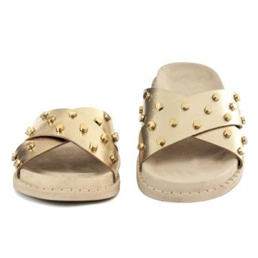 Imagem de Sandalia Feminina Plataforma Casual Flat Enfeite Metal Brilho Metalizado Papete Flatlorm (DOURADO, BR, Adulto, Numérico, 38)