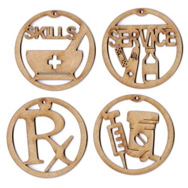 Imagem de Conjunto de 4 enfeites de Natal de madeira para farmacêutico de Laser da EP.