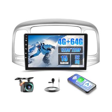 Imagem de Som automotivo Realdio de 4 + 64 GB para Hyundai Accent 2006-2011 com CarPlay sem fio Android Auto, rádio automotivo com tela sensível ao toque Android 15 de 9 polegadas para Accent, Bluetooth5.0, FM