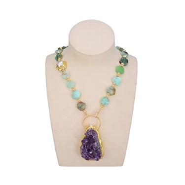 Imagem de URMIBDAI Colar gargantilha de crisoprase verde com pingente de ametista roxa para mulheres
