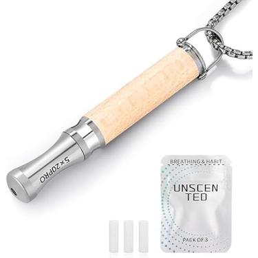 Imagem de JISHANGXY Colar de respiração para ansiedade, pingente de respiração de aço inoxidável, ferramenta de respiração para meditação calma e alívio do estresse, treinador de respiração lenta mindfulness