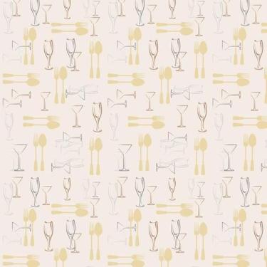 Imagem de Papel Parede Taças E Talheres Cor Clara Autocolante Cozinha - LRP