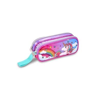 Imagem de Estojo Escolar Duplo Unicórnio Porta Lápis Caneta Menina