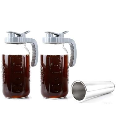 Imagem de Cafeteira fria de 1,8 l, jarra de vidro com filtro de aço inoxidável, jarro de 1,8 litro com tampa de bico para café gelado, chá e limonada, hermético e à prova de vazamento, pacote com 2