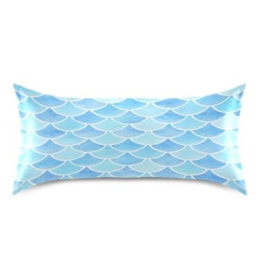 Imagem de Blueangle Linda fronha colorida de cetim com escamas de sereia para cabelo e pele, fronha de seda, tamanho king (50,8 x 101,6 cm) - Capas de almofada de cetim refrescantes com fecho de envelope (357)