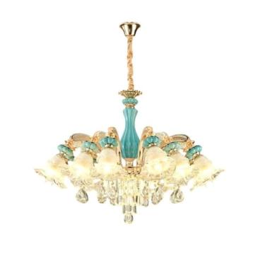 Imagem de Luminária pendente de cristal moderna e minimalista em estilo europeu - Ideal para sala de estar, sala de jantar e quarto (12 lâmpadas)