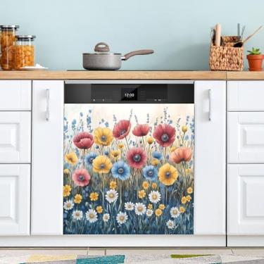 Imagem de ATTX Capa magnética colorida de flores silvestres para lava-louças, 58,4 cm C x 66 cm A, decoração da capa da máquina de lavar louça, decalques de armário doméstico e eletrodomésticos #5