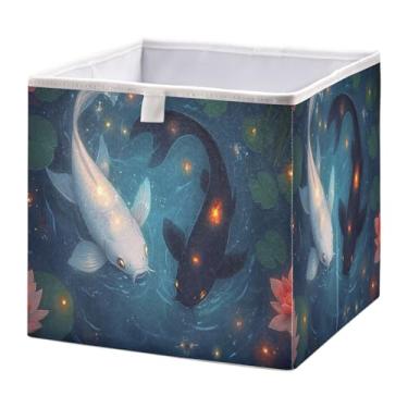 Imagem de SEHANY Cesto de armazenamento dobrável fofo de peixe koi, grande dobrável, organizador de tecido, cestas de armazenamento para roupas, brinquedos, livros, armário, berçário, 28 x 28 x 28 cm