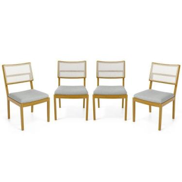 Imagem de Kit Com 4 Cadeiras Milena Madeira Maciça Assentos Estofados Encostos De Tela Sintética Linho Cinza 407