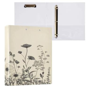Imagem de Blueangle Pacote com 2 fichários de 3 anéis de flores pretas e brancas de 3 cm, fichários de prancheta com 2 bolsos, fichário decorativo com 3 anéis para material de escritório (303)