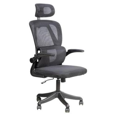 Imagem de Cadeira Escritório Ergonômica Giratória Apoio Braços e Lombar Syberfle