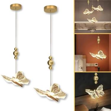 Imagem de Kit 2 Pendente Led Borboleta Dourada Vidro Bivolt 4w 3000k