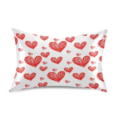 Imagem de SEHANY Capas de almofada de seda para cabelo e pele para o Dia dos Namorados, capas de almofada de cetim respiráveis macias e refrescantes com fecho de envelope, tamanho king (50,8 x 76,2 cm)