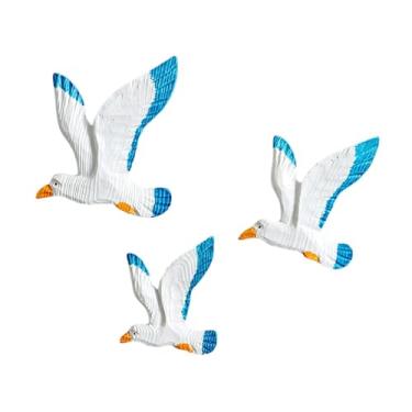 Imagem de Generic Conjunto de 3 enfeites de parede com gaivotas e pombas da paz em resina, esculturas 3D de aves marinhas em voo para quarto e sala de estar, Style a