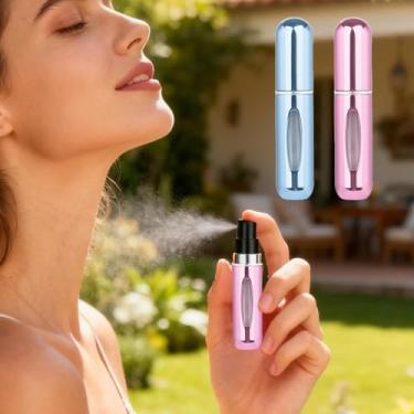 Imagem de 2 frascos atomizadores de perfume portáteis recarregáveis, frasco de spray de metal estiloso de 4,8 g, dispensador de fragrância para viagens e viagens